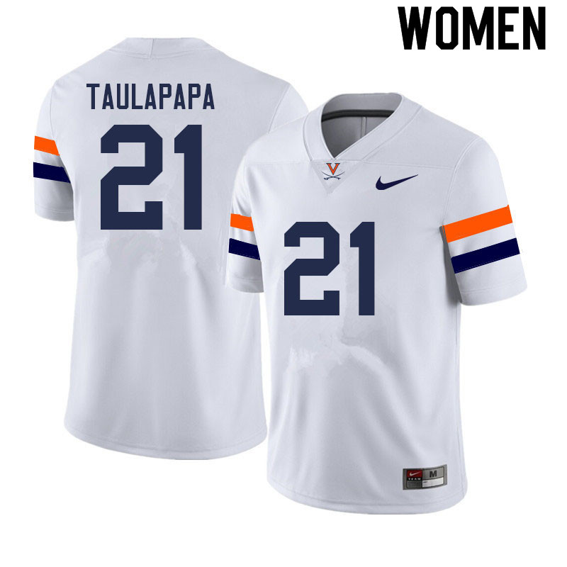 Women #21 Wayne Taulapapa Virginia Cavaliers College Football Jerseys Sale-White - Click Image to Close